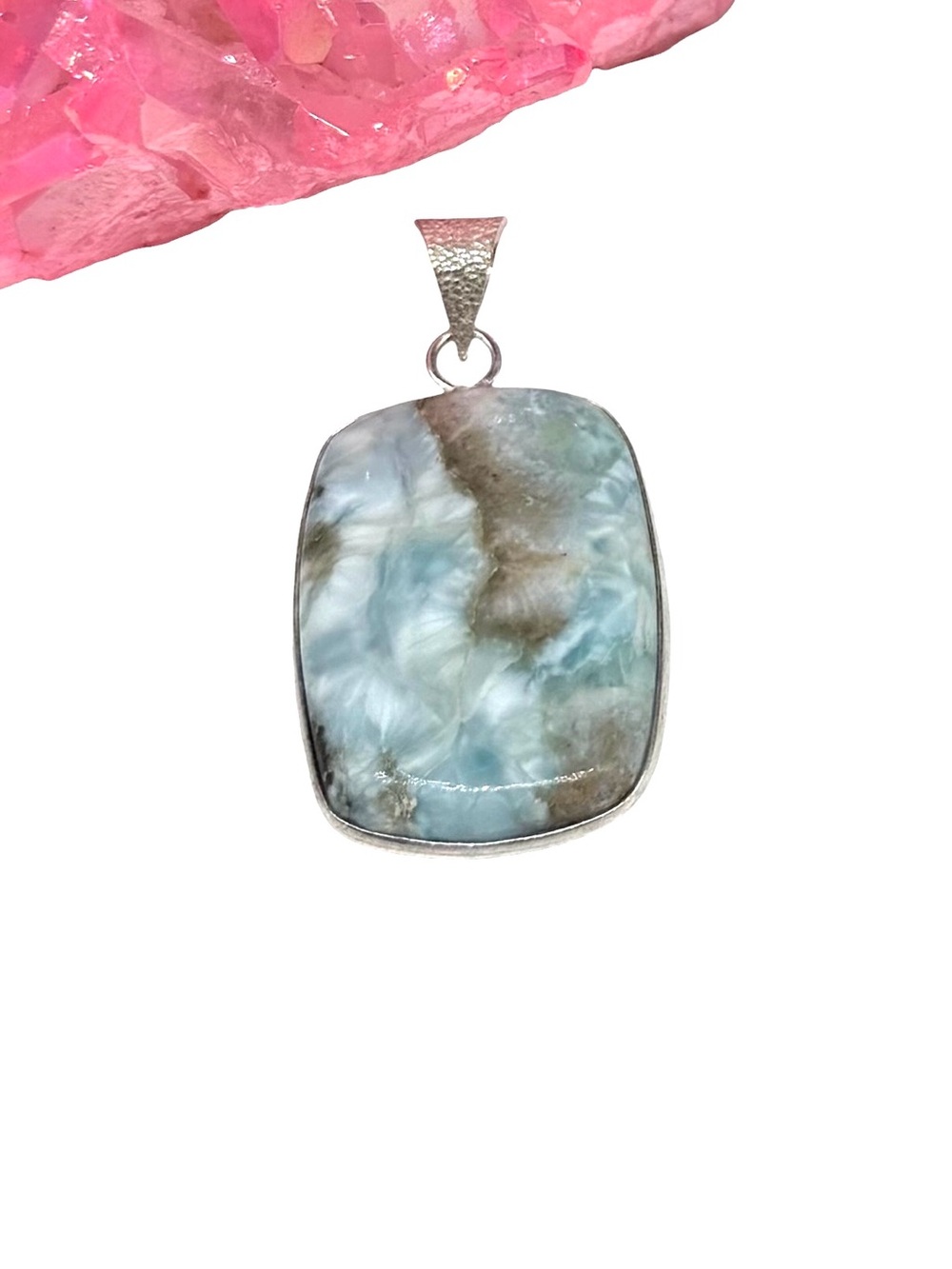 Larimar Necklace Pendant 925 Sterling Silver Overlay